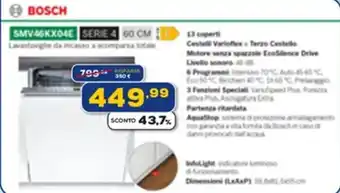 Euronics Bosch SMV46KX04E SERIE 4 60 CM Lavastoviglie da incasso offerta