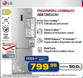 Euronics LG FRIGORIFERO COMBINATO GBB72NSUCN1 offerta