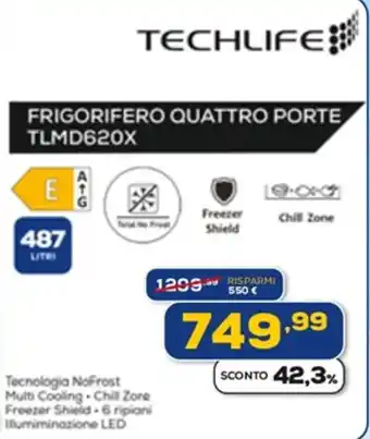 Euronics TECHLIFE FRIGORIFERO QUATTRO PORTE TLMD620X offerta