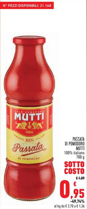 Conad Superstore PASSATA DI POMODORO MUTTI 700 g offerta