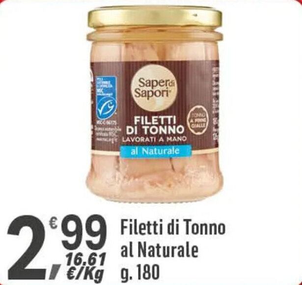 Supermercati Dok Filetti di Tonno al Naturale g. 180 offerta