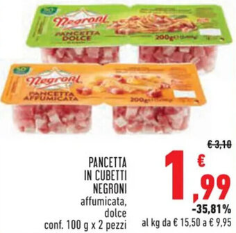 Conad Superstore PANCETTA IN CUBETTI NEGRONI conf. 100 g x 2 pezzi offerta