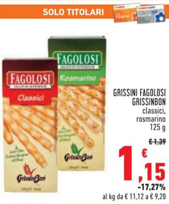 Conad Superstore GRISSINI FAGOLOSI GRISSINBON classici, rosmarino 125 g offerta