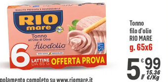 Supermercati Dok Tonno filo d'olio RIO MARE g. 65x6 offerta