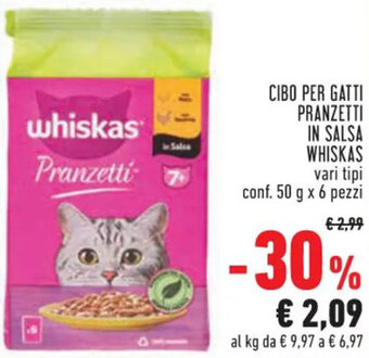 Conad Superstore CIBO PER GATTI PRANZETTI IN SALSA WHISKAS conf. 50 g x 6 pezzi offerta