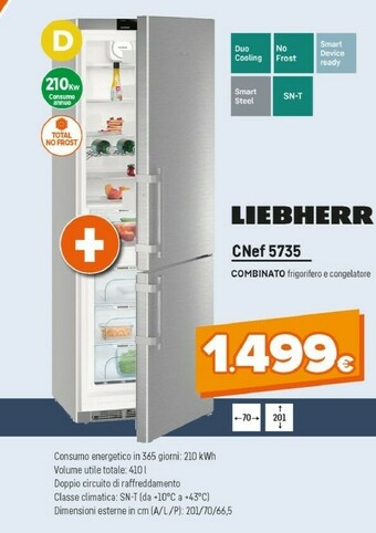 Expert Liebherr CNef 5735 Frigorifero Con Congelatore Libera Installazione Argento 402 L A+++ offerta