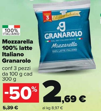 Carrefour Mozzarella 100% latte Italiano Granarolo conf 3 pezzi da 100 g cad 300 g offerta