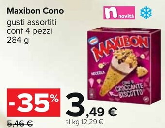 Carrefour Maxibon Cono gusti assortiti conf 4 pezzi 284 g offerta