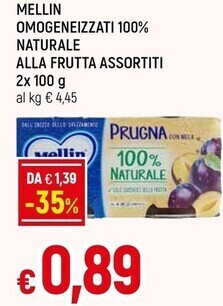 Famila Mellin omogeneizzati 100 % naturale alla frutta assortiti 2x 100 g offerta