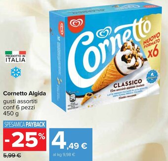 Carrefour Cornetto Algida gusti assortiti conf 6 pezzi 450 g offerta