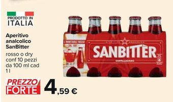 Carrefour Aperitivo analcolico SanBitter rosso o dry conf 10 pezzi da 100 ml cad 1 l offerta