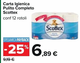 Carrefour Carta Igienica Pulito Completo Scottex conf 12 rotoli offerta