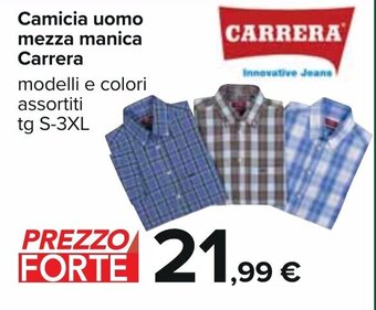 Carrefour Camicia uomo mezza manica Carrera modelli e colori assortiti TG S-3XL offerta