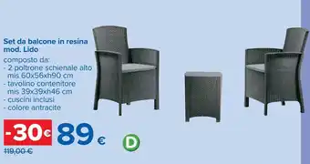 Set da balcone in resina mod. Lido