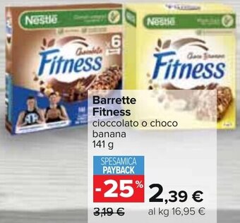 Carrefour Barrette Fitness cioccolato o choco banana 141 g offerta