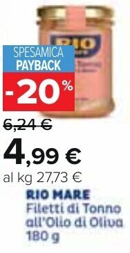 Carrefour RIO MARE Filetti di Tonno all'Olio di Oliva 180 g offerta