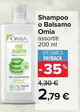 Carrefour Shampoo o Balsamo Omia assortiti 200 ml offerta
