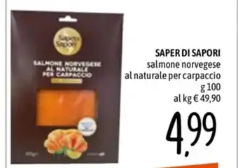 Emisfero SAPER DI SAPORI salmone norvegese al naturale per carpaccio g 100 offerta