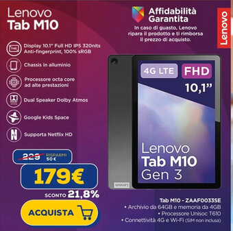 Euronics Lenovo Tab M10 offerta