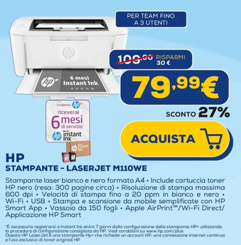 Euronics HP STAMPANTE - LASERJET M110WE offerta