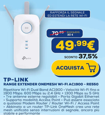 Euronics TP-LINK RANGE EXTENDER ONEMESH WI-FI AC1900 - RE550 offerta