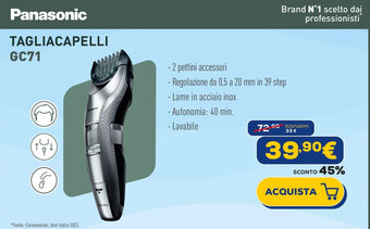 Euronics Panasonic TAGLIACAPELLI GC71 offerta