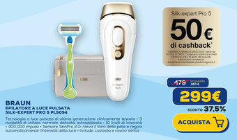 Euronics BRAUN EPILATORE A LUCE PULSATA SILK-EXPERT PRO 5 PL5054 offerta
