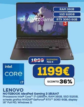 Euronics LENOVO NOTEBOOK IdeaPad Gaming 3 161AH7 offerta