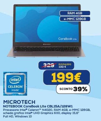 Euronics MICROTECH NOTEBOOK CoreBook Lite CBL15A/128W1 offerta