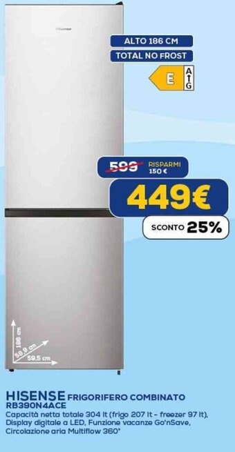 Euronics HISENSE FRIGORIFERO COMBINATO RB390N4ACE offerta