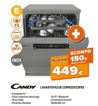 Expert Candy Brava CDPN 2D522PX/E Lavastoviglie Libera Installazione 15 Coperti offerta