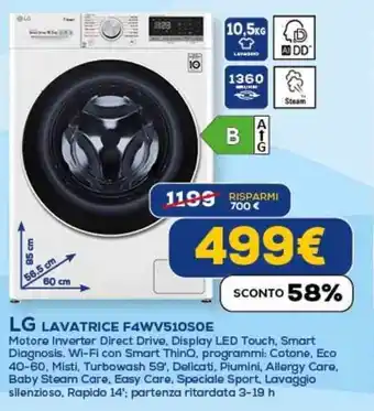 Euronics LG LAVATRICE F4WV510SOE offerta