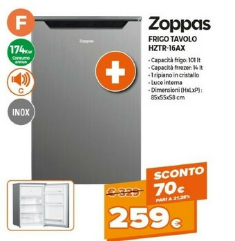 Expert Zoppas Frigo Tavolo HZTR-16AX offerta
