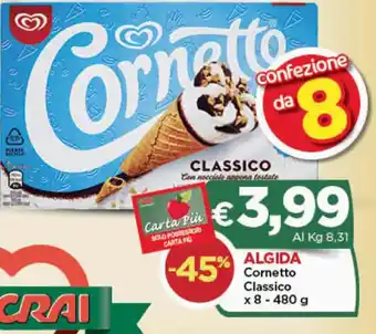 Crai ALGIDA Cornetto Classico x 8 - 480 g offerta