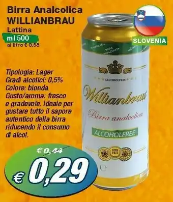Prix Quality Willianbrau Birra Analcolica 500 G(ml) offerta