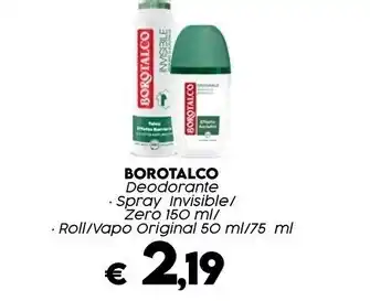 Crai Borotalco deodorante spray invisible / zero / roll / vapo original offerta