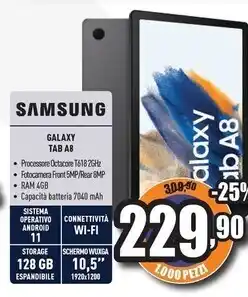 Unieuro Samsung galaxy tab a8 10.5 wifi, android 11, ram 4 gb, 128 gb, gray offerta