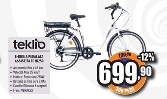 Unieuro Teklio - e-bike a pedalata assistita tc1d2sc offerta