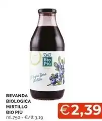 Bio più bevanda biologica mirtillo