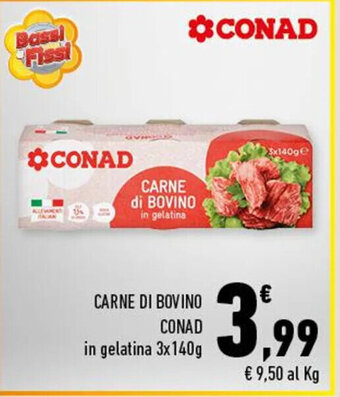 Conad CARNE DI BOVINO CONAD in gelatina 3x140g offerta