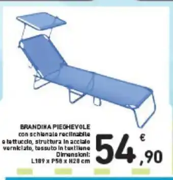 BRANDINA PIEGHEVOLE Dimensioni: L189 x P58 x H28 cm