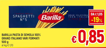 A&O BARILLA PASTA DI SEMOLA 100% GRANO ITALIANO VARI FORMATI 500 g offerta