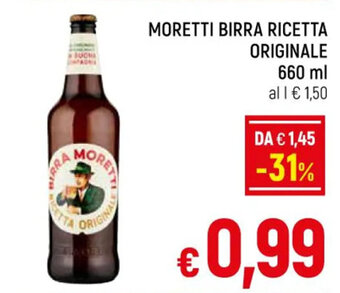 A&O MORETTI BIRRA RICETTA ORIGINALE 660 ml offerta