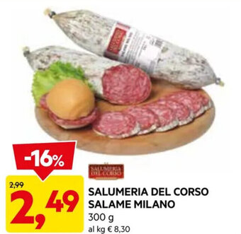 DPiù SALUMERIA DEL CORSO SALAME MILANO 300 g offerta