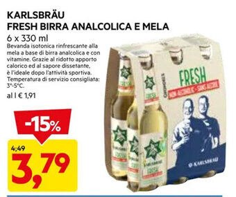 DPiù KARLSBRÄU FRESH BIRRA ANALCOLICA E MELA 6 x 330 ml offerta