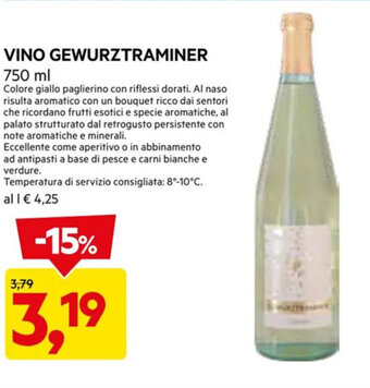 DPiù VINO GEWURZTRAMINER 750 ml offerta