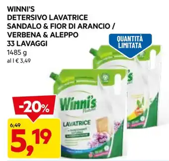 DPiù WINNI'S DETERSIVO LAVATRICE SANDALO & FIOR DI ARANCIO / VERBENA & ALEPPO 33 LAVAGGI 1485 g offerta