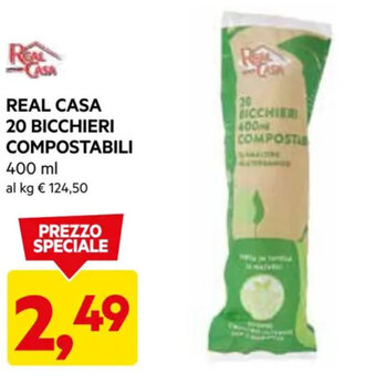 DPiù REAL CASA 20 BICCHIERI COMPOSTABILI 400 ml offerta