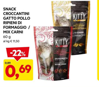 DPiù SNACK CROCCANTINI GATTO POLLO RIPIENI DI FORMAGGIO / MIX CARNI 60 g offerta
