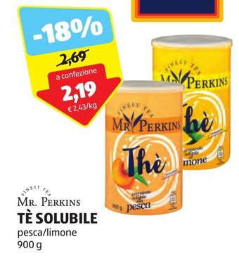 ALDI MR. PERKINS TÈ SOLUBILE pesca/limone 900 g offerta